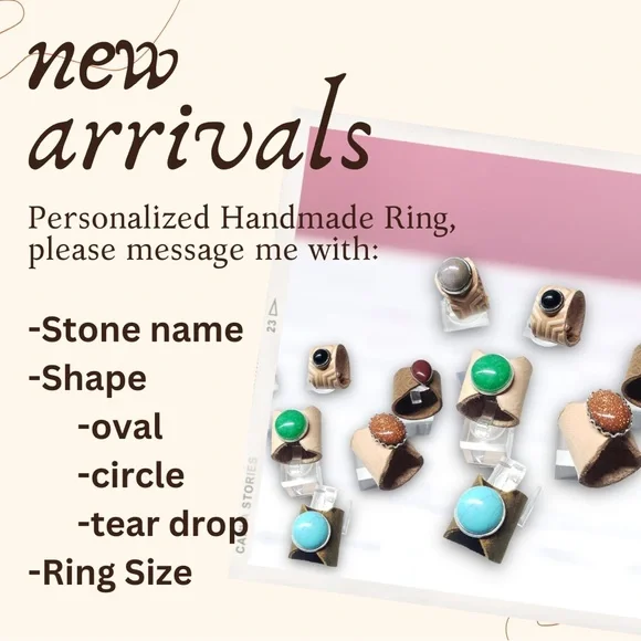 Handmade Leather Gemstone ring Size 9 - Picture 5 of 5